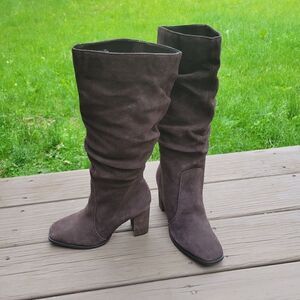 Splendid Chocolate Brown Suede Leather Square Toe Chunky Heel Slouchy Tall Boots